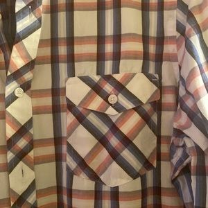 Banana Republic long sleeve plaid shirt; red white blue; Sz Lg